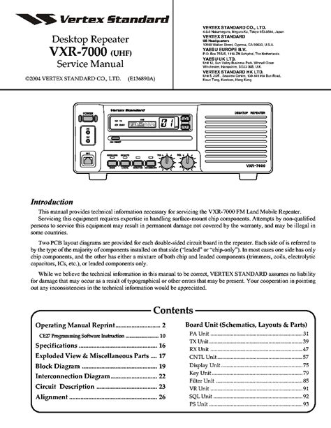 Vertex Yaesu Vxr 7000u Sm Service Manual Download Schematics Eeprom