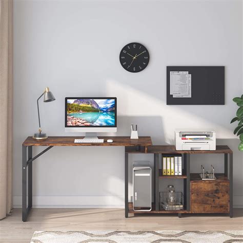 Tribesigns Rotating L Shaped Computer Desk With File Drawer Corner Office Desk Rustic
