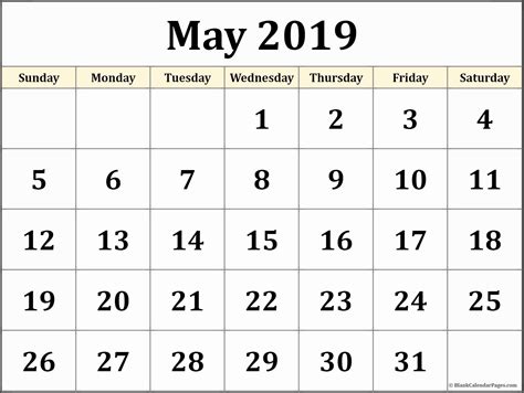 Calendar For May 2019 Printable Template In Pdf Word Excel With Holidays