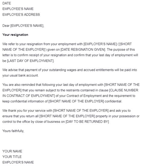 Acceptance Of Resignation Letter From Employer Resignation