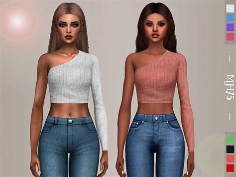 Off Shoulder Ribbed Crop Top Found In Tsr Category Sims 4 Female