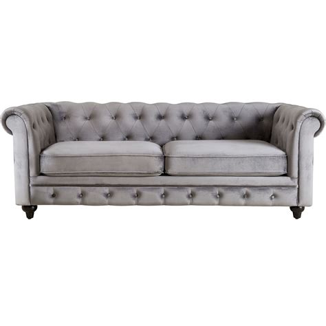 Chesterfield Velvet Tufted Sofa, Grey | At Home