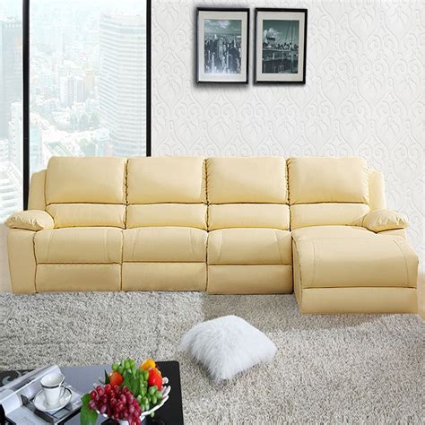 beige manual recliner sectional sofa  genuine leather