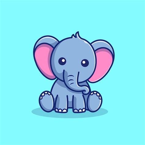 Cute Elephant Sitting Icon Illustration Elephant Mascot Cartoon