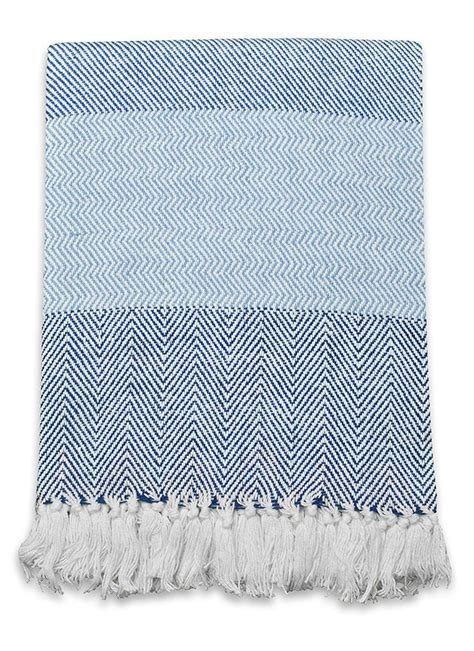 Dii Herringbone Striped Collection Cotton Throw Blanket 50x60 Aqua
