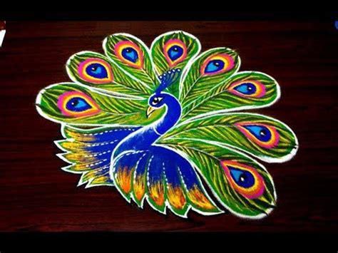 simple peacock rangoli designs for diwali | easy kolam ... Flower design drawing flowers flower pot design drawing with colour.