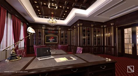 Study Room With Home Library Interior In Classic Style On Behance
