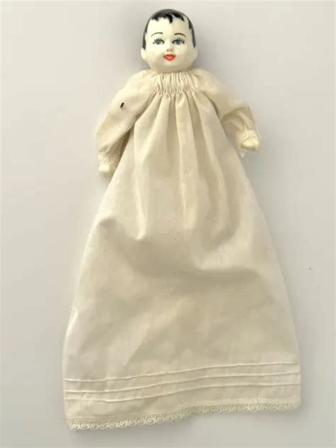 Antique Porcelain Doll With Soft Body Baby In Christening Gown Early