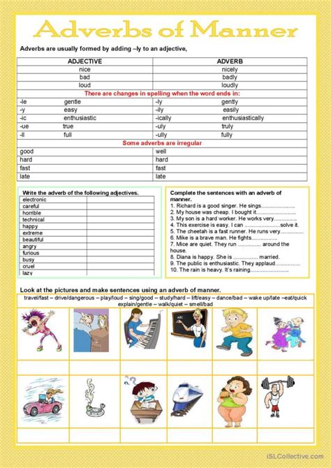 Adverbs Of Manner General Gramma English Esl Worksheets Pdf And Doc