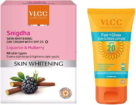 Vlcc Skin Whitening Snigdha Day Cream Spf 25 50gm Fair Glow Sun Screen Lotion Spf 20 50ml 2