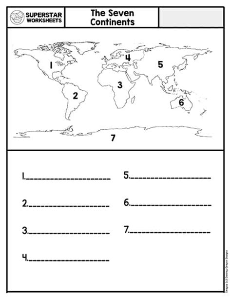 7 Continents And Oceans Worksheet