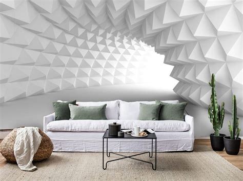 3d White Abstract Geometric Whirl Tunnel Wallpaper Mural