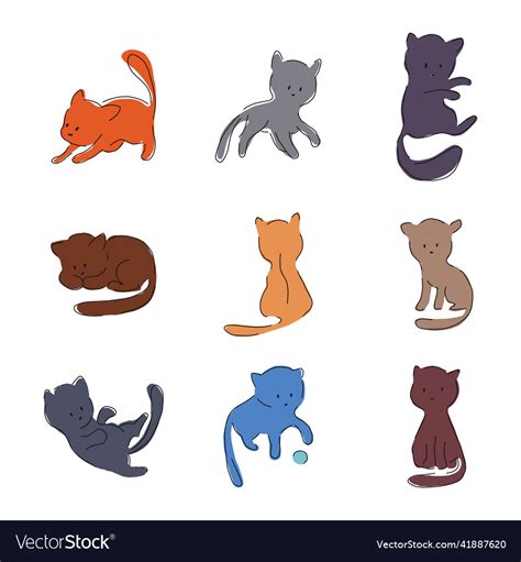 Bundle Of Adorable Cats Sleeping Stretching Vector Image