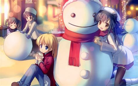 Hintergrundbilder Winter Schneemann Stimmung Anime Freunde