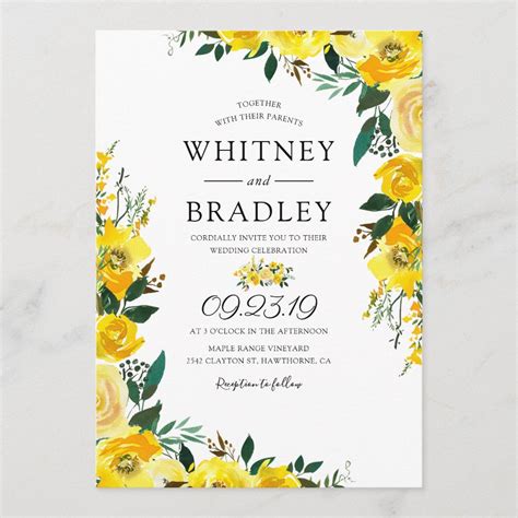 Summer Yellow Lemon Floral Wedding Invitation In 2022