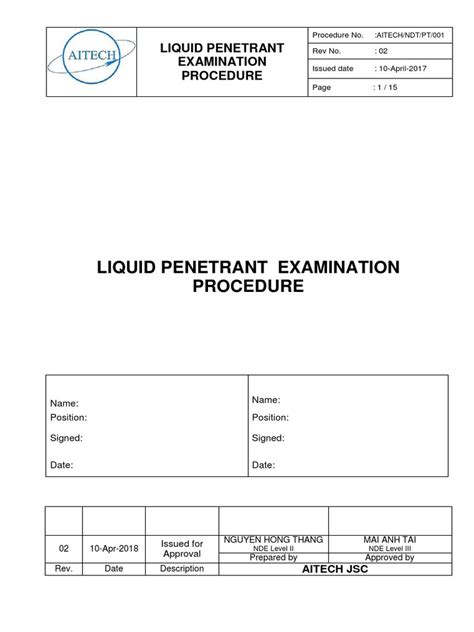Liquid Penetrant Examination Procedure Pdf Nondestructive Testing