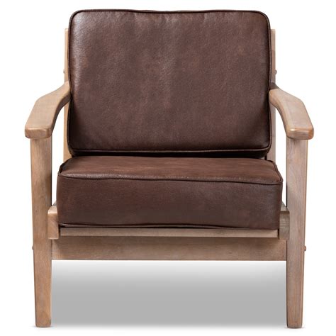 Fill an apartment family room with an arm chair and a loveseat. Baxton Studio Sigrid Mid-Century Modern Dark Brown Faux ...