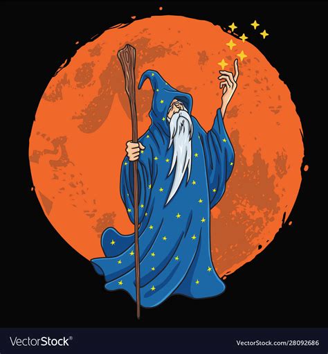 Wizard Character Design Cartoon With Moon Vector Image