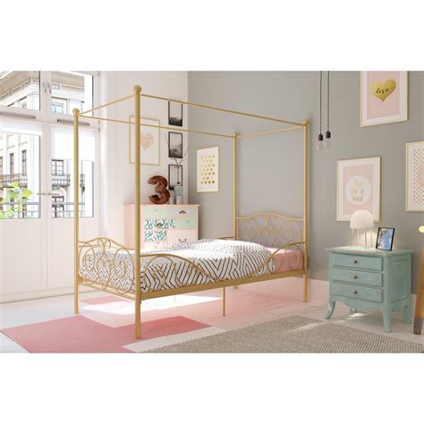 Dhp Canopy Metal Bed Twin Size Frame Gold