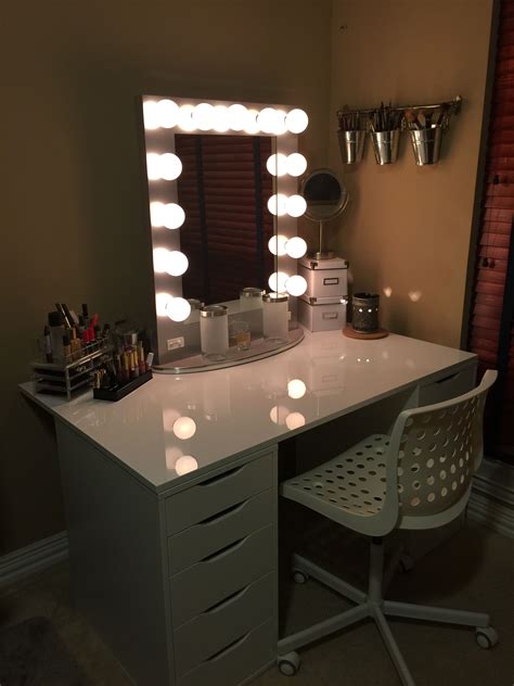 Vanity table set with lighted mirror, makeup dressing table and cushioned stool set with 5 large drawers for women girls (white). Hollywood vanity girl mirror. So excited to start using ...
