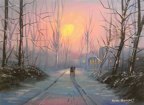 Pete Rumney Art Original Handpainted Canvas Painting Winter Walk Snow