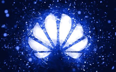 Download Wallpapers Huawei Dark Blue Logo 4k Dark Blue Neon Lights