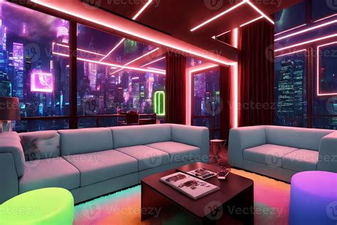 futuristic interior design luxury modern house with neon light generative art by a i 21778510