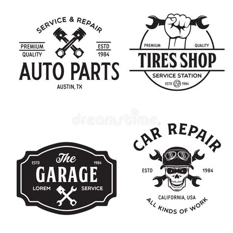Set Of Vintage Monochrome Car Repair Service Templates Of Emblems