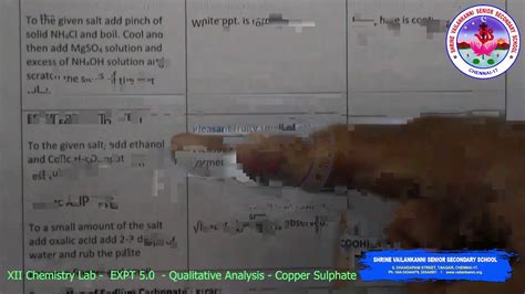 Svsss Xii 12 Cbse Chemistry Lab 50 Experiment Qualitative Analysis Copper Sulphate