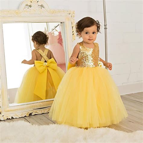 Puffy Bling Gold Sequins Yellow Baby Tutu First Birthday Party Dress