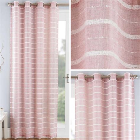 Blush Voile Panel Pom Pom Stripe Tufted Pink Eyelet Curtains Voile