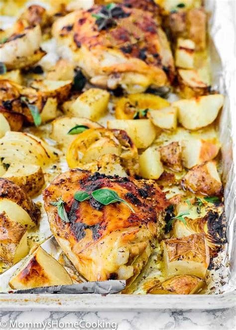 Sheet Pan Lemon Garlic Roasted Chicken And Potatoes Mommy S Home Cooking