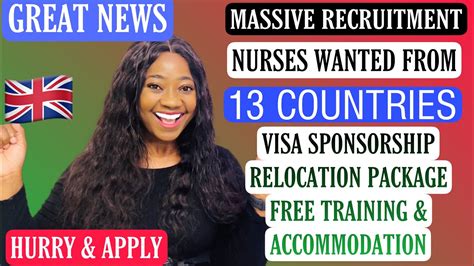 great news recruiting overseas nurses from 13 countries to relocate quickly to the uk for free