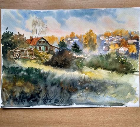 Rural Landscape Painting Original Watercolor Countryside Etsy