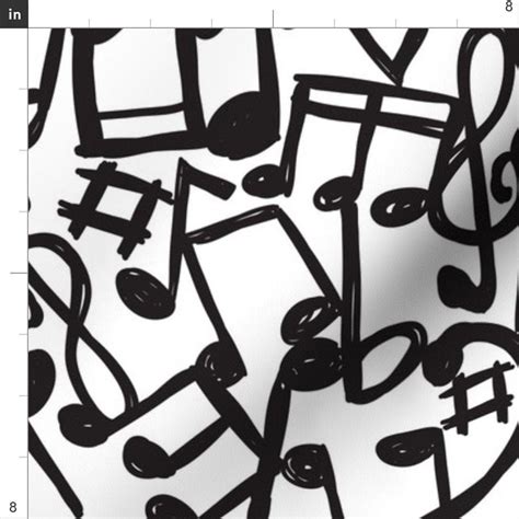 Musical Notes Fabric Music By Mondebettina Black And White Etsy