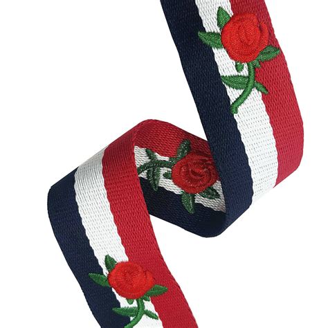 Blue Red White Striped Ribbon Trim Embroidered Ribbon Trim