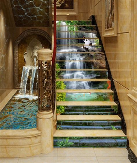3d waterfall grass kk178 pattern tile marble stair risers etsy stairs stair risers photo mural