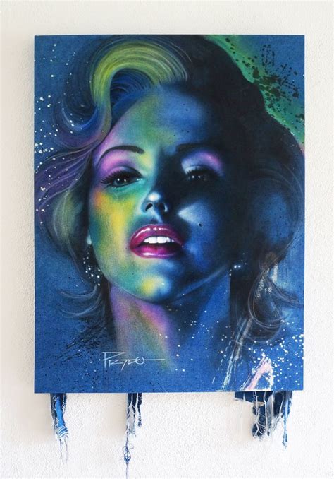 Diva In Blue Marilyn Monroe Acrylic Airbrush On Denim Canvas 30 X