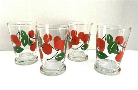 Vintage Libbey Cherries Juice Glasses Set Of 4 Small Pretty Me Style