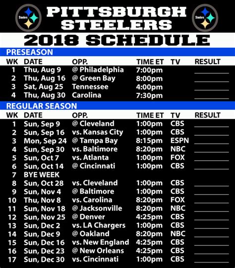 Steelers schedule 2018 2019 | Calendars