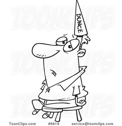 Cartoon Black And White Line Drawing Of A Guy Wearing A Dunce Hat 6819