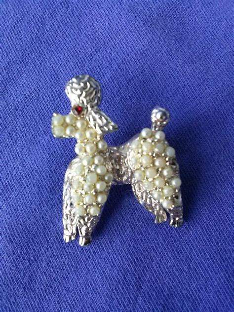 Vintage 1960s Poodle Pin Pearls Standard Poodle By Bycinbyhand
