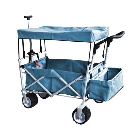 Blue Outdoor Folding Wagon Canopy Garden Stroller Travel Cart All