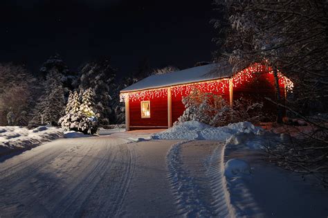 Wallpaper Winter Snow House Lights New Year Christmas
