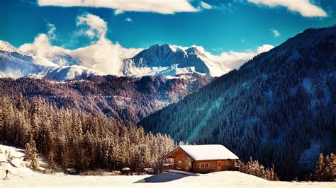 Online Crop House Covered With Snow Near Forest Hd Wallpaper