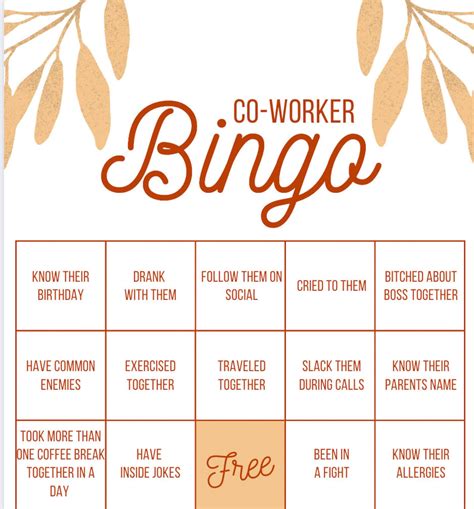 Coworker Bingo Colleagues Or Friends Etsy