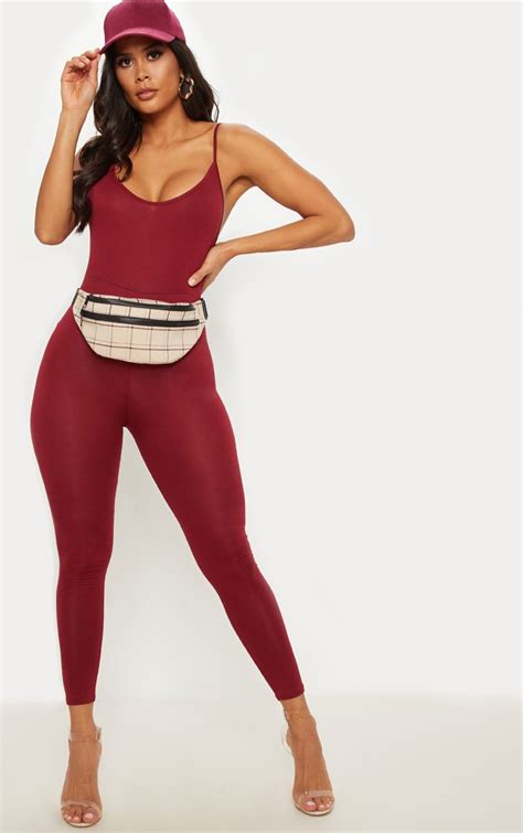 Burgundy Jersey Low Back Jumpsuit Prettylittlething Ie