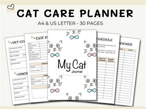 Cat Care Planner Pet Care Printable Planner Us Letter Size And Etsy