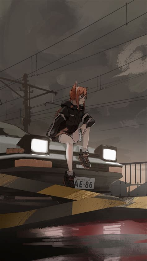 2160x3840 Anime Girl On Train Track With Car 8k Sony Xperia Xxzz5