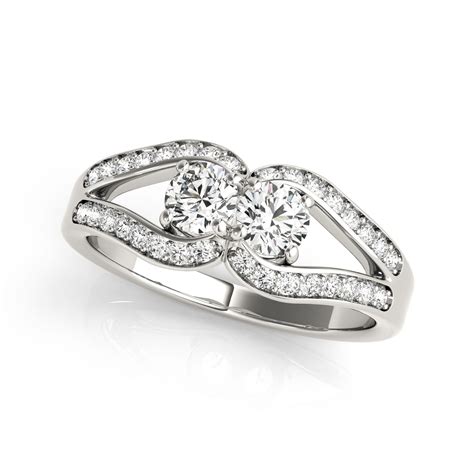 Two Stone Split Shank Design Diamond Ring In 14k White Gold 34 Cttw